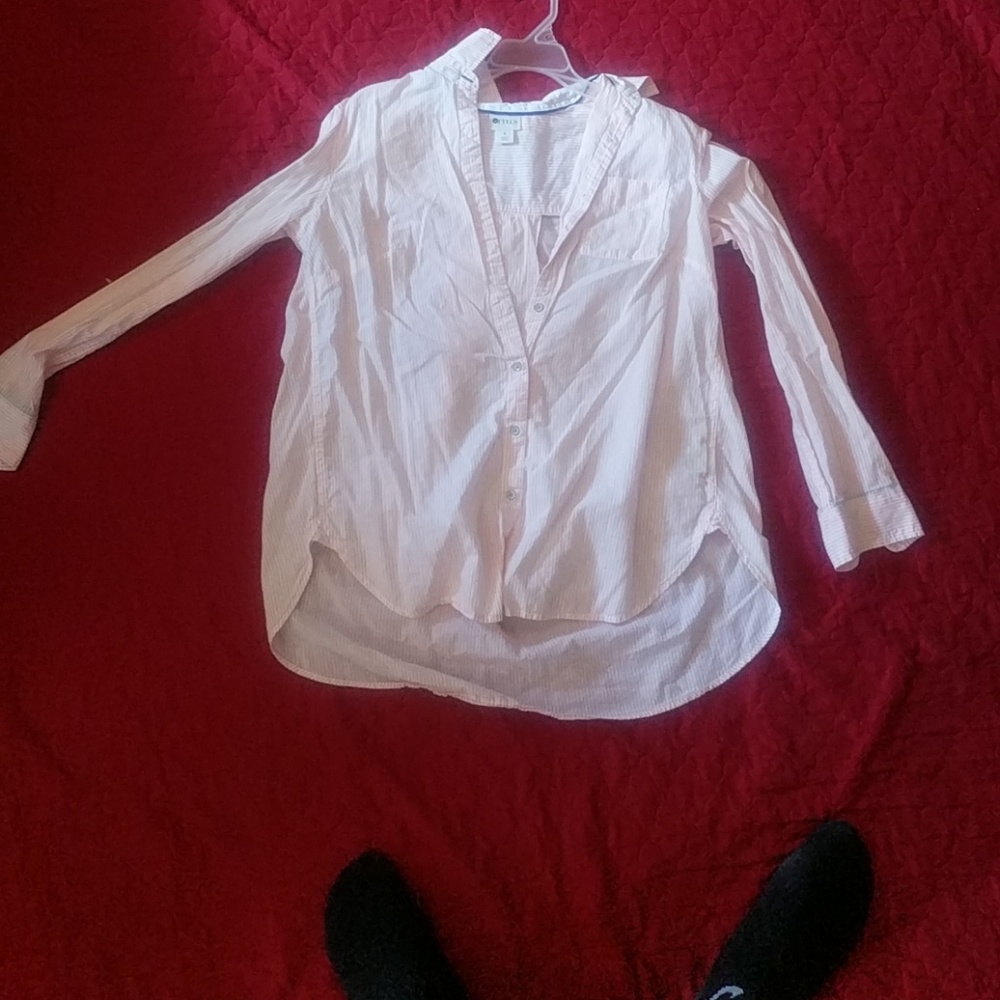 Orange and white striped buttom down top